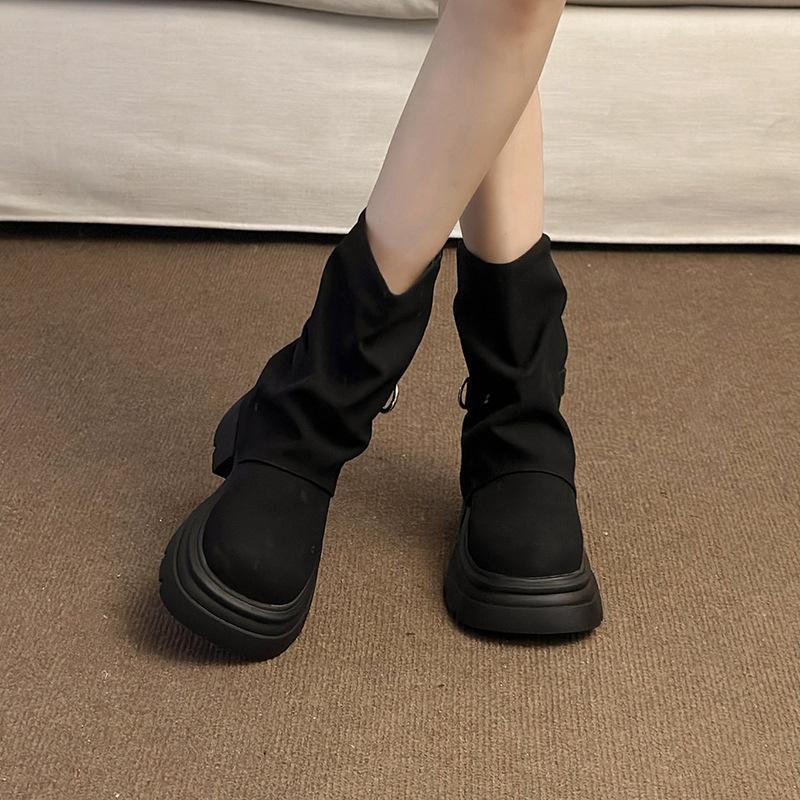 Brown retro Maillard platform Martin boots women's 2025 new autumn versatile heightening stacked pants tube boots