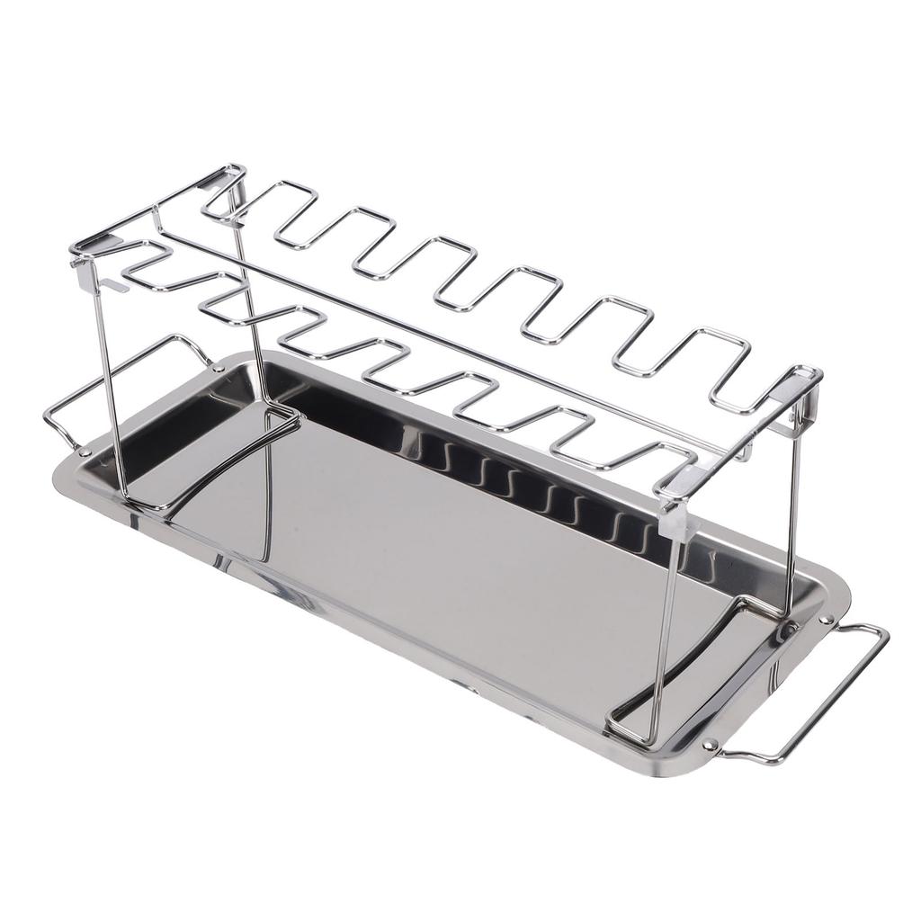 Chicken Leg Grill Rack with Drip Tray Foldable 12 Slots Stainless Steel BBQ Drumstick Holder Stand for Ovens Grills Smoker