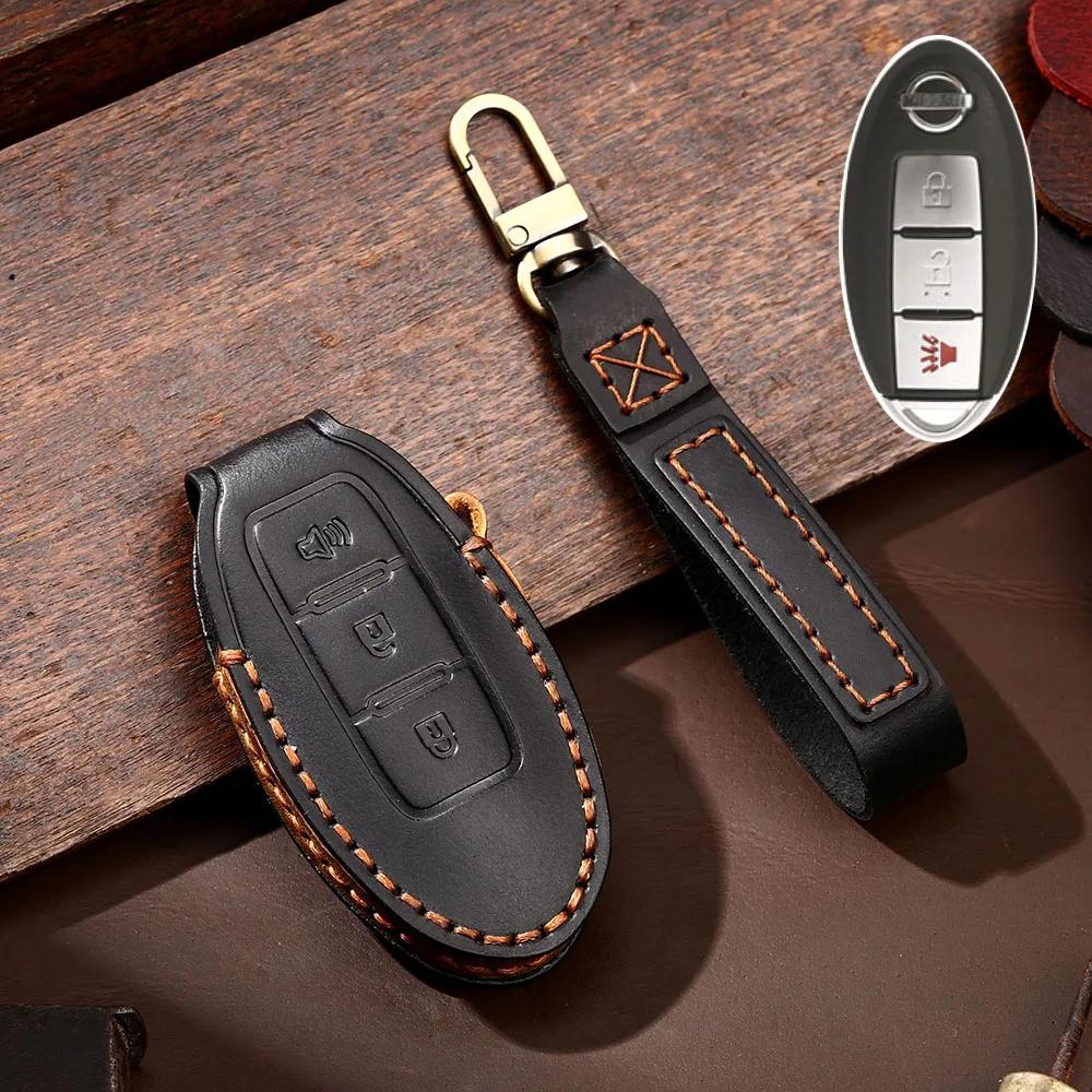 Luxury Leather Car Key Case Cover Fob Protector Keyring for Nissan Patrol Y62 Accessories 2021 5 Button Keychain Holder Shell