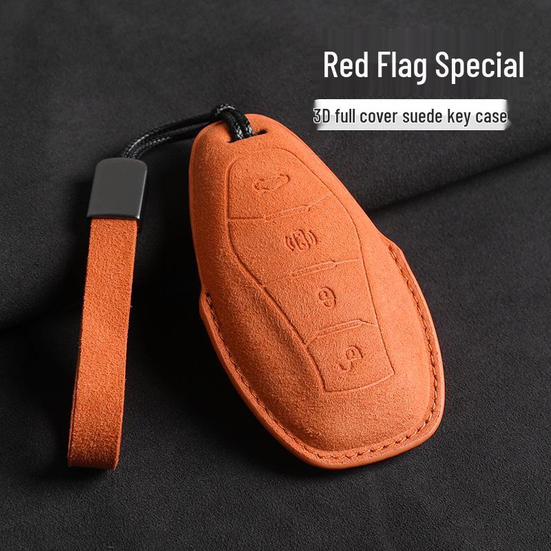 Car Key Case for Hongqi Models: H6, HS5, H5, H9, EH7, HS3, HQ9 - Interior Flocking with Buckle