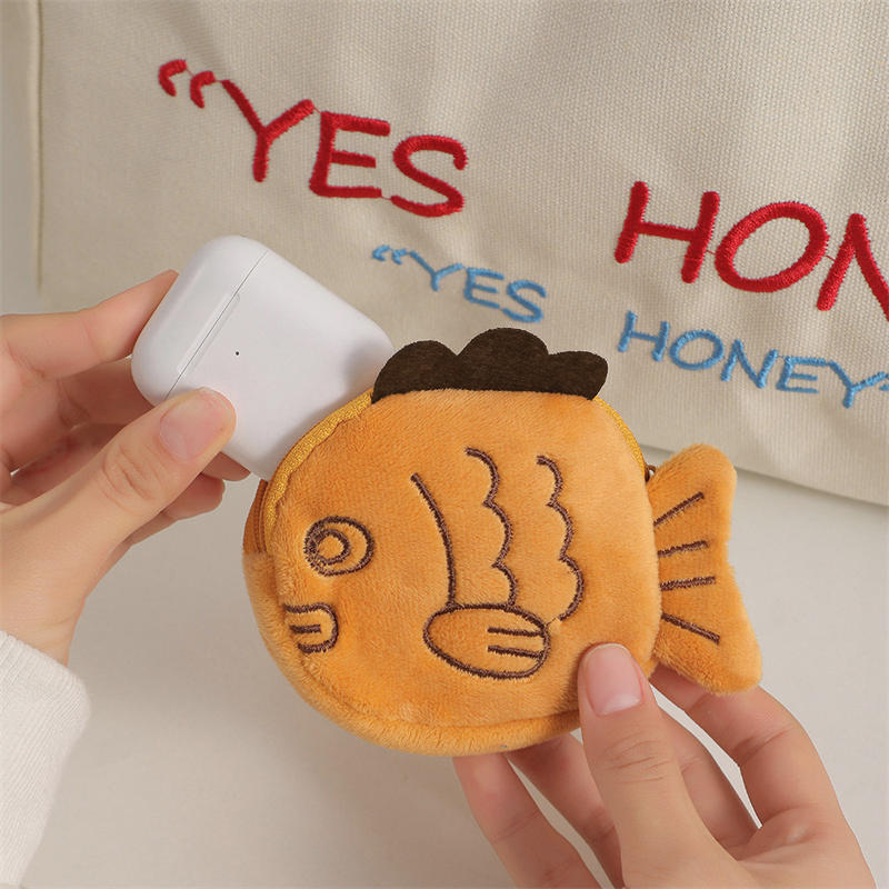 Niedliche fischförmige Geldbörse für Damen, Geld, Karten, Schlüssel, Kopfhörer, Münzfach für kleine Dinge, Beutel mit Reißverschluss, Plüsch-Mini-Tasche, Kindergeschenk