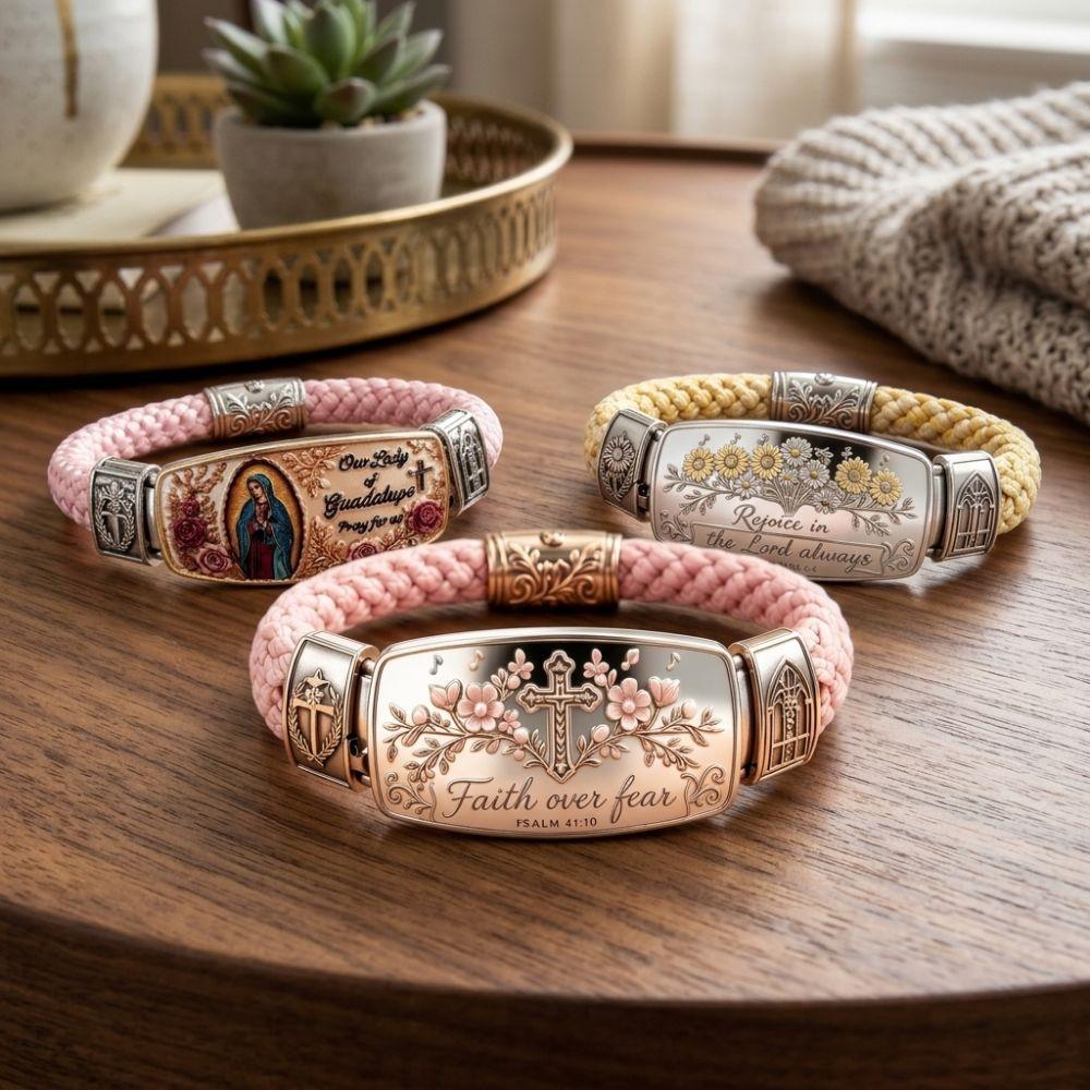 Fede Sopra la Paura Croce Bracciale Fede Acciaio Inossidabile Bracciale Scrittura Fede Raduno Fede