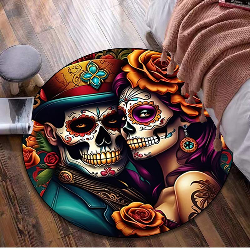 

1Pc Day of the Dead Circular Print Rug - home decoration Carpet For Living Room Bedroom Flooring Computer Chair Area Rug 80x80cm( 31x31in)