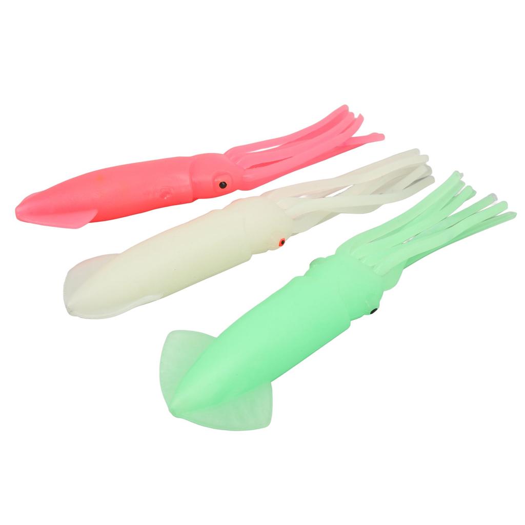 3pcs Squid Lure High Simulation Lifelike Soft Octopus Lures Squid Bait Glow in The Dark Fishing Lures for Fishpond 23cm/9.06in