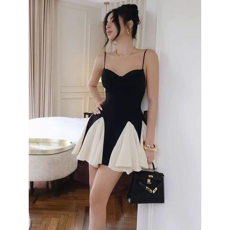 Paris Opera House French Style Golden Princess Style Black Apricot Color Matching Suspender Dress Pure Design Goddess Dress