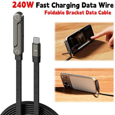 240W 2-in-1 Fast Charging Foldable Bracket Data Cable Type-C To Type-C USB To Type-C Data Wire with Phone Tablet Stand