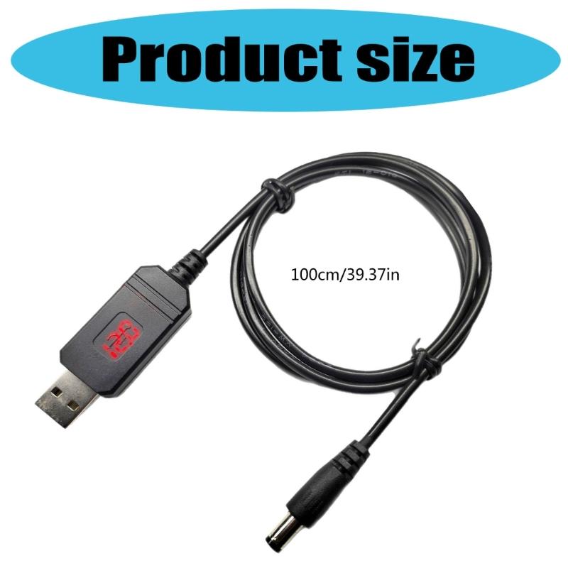 Digital Display Steps up Power Cord 5V to 9V 12V Output DC5.5X2.1 Connectors USB Charging Cable with Digital Screen