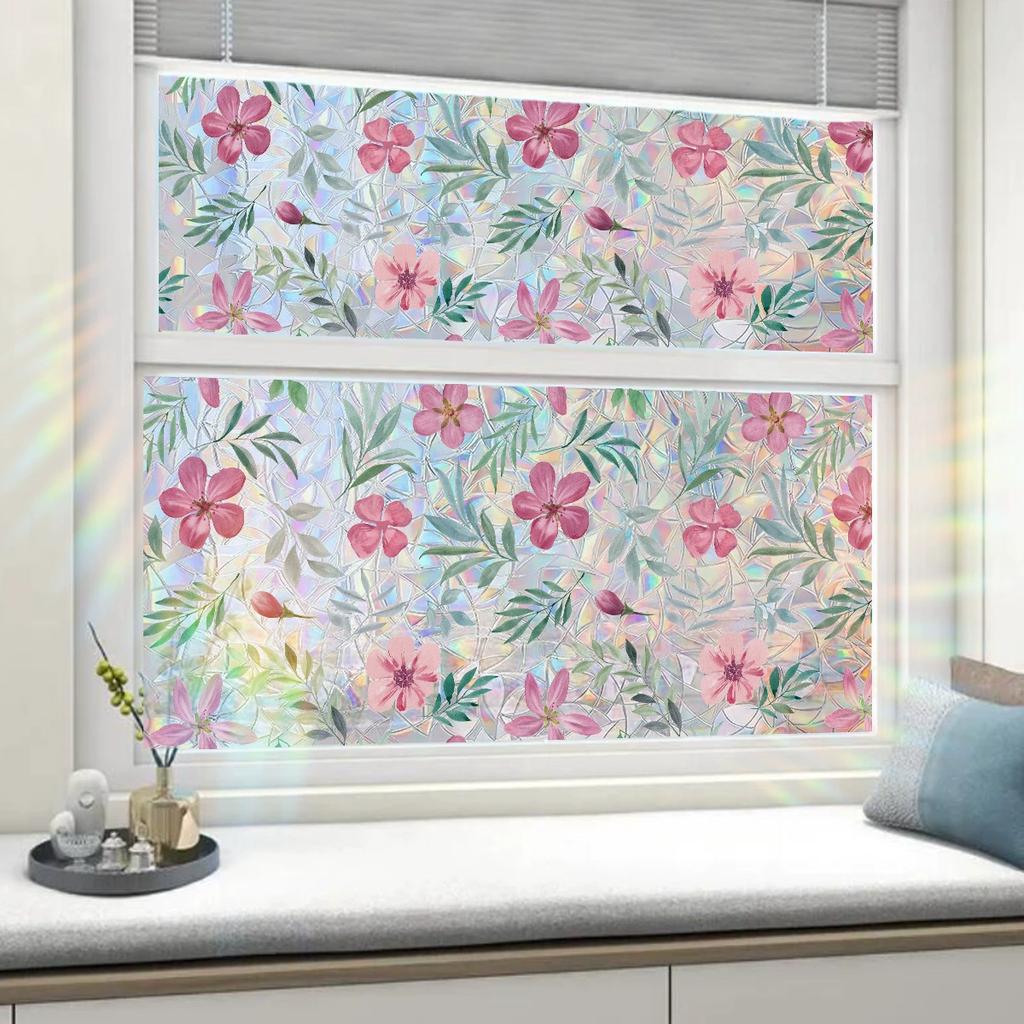 Colorful Bird Leaves Electrostatic Stickers for Window Displays Glass Sticker Double-sided Printing Visible