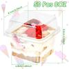 100PcsMultipurpose Dessert Cups with Lids 8oz Reusable Cupcake Container Clear Square Single Dessert Box Sealed Cake Storage Box