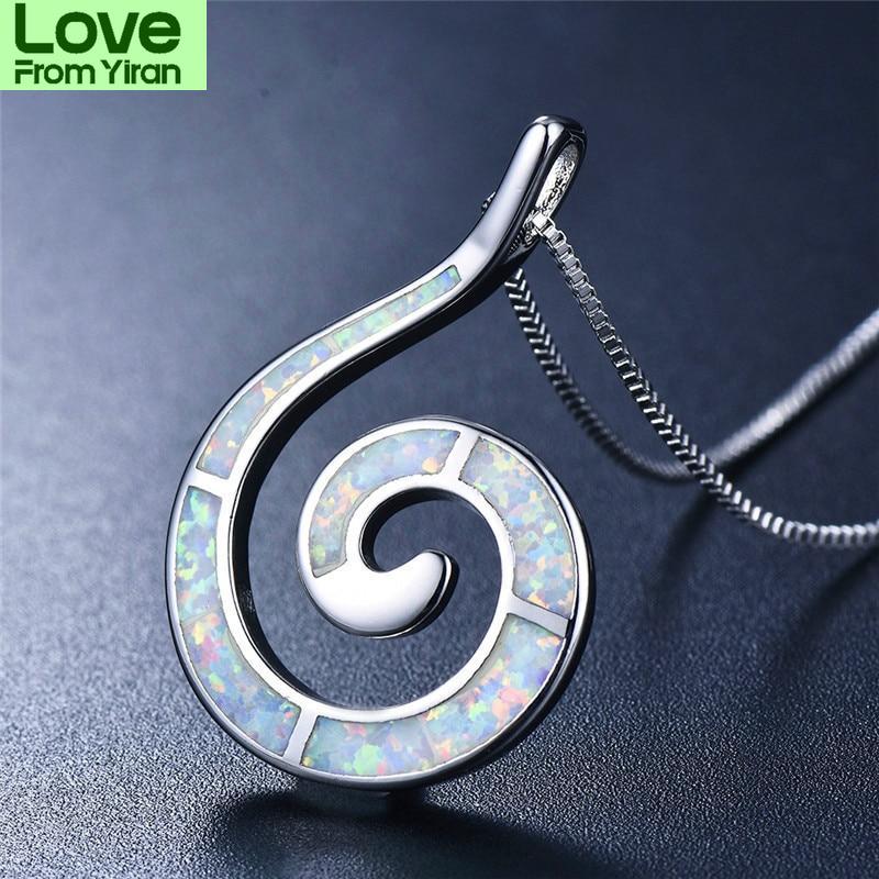 Blaike Ozeanblau Weißes Feueropal Für Frauen Muschel Anhänger Wellen Halsketten Farbe Spirale Choker Weiblicher Feinschmuck Trendiger Anhänger