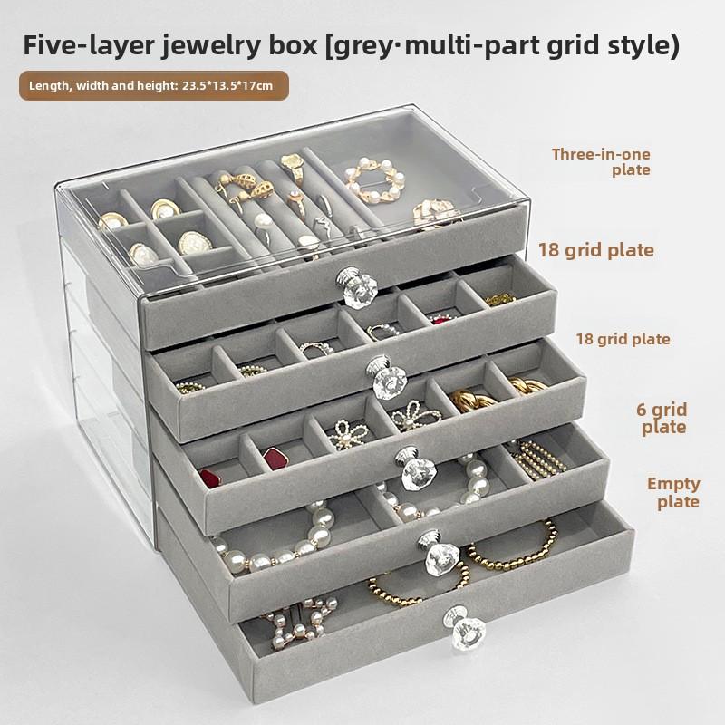 3/5Layer Flannel Jewelry Box Earring Necklace Ring Boxes Jewelry Dustproof Tabletop Organizers Multifunctional Storage Box Gifts