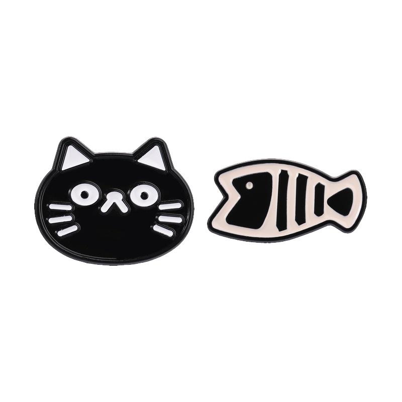 Cartoon Black Cat Enamel Pins Fishbone Funny CP Combo Cute Animal Brooches Lapel Backpack Badge Fashion Jewelry Gift for Friends