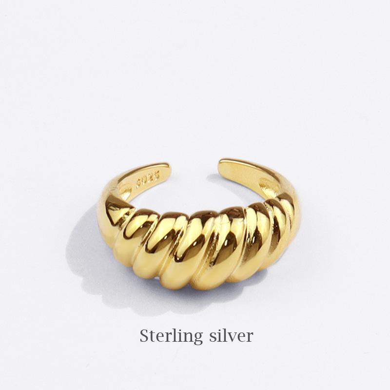 

925 Silver Twisted Croissants Rings for Women Men Minimalist Chunky Geometric Texture Vintage Jewelry Gift resizable золотой