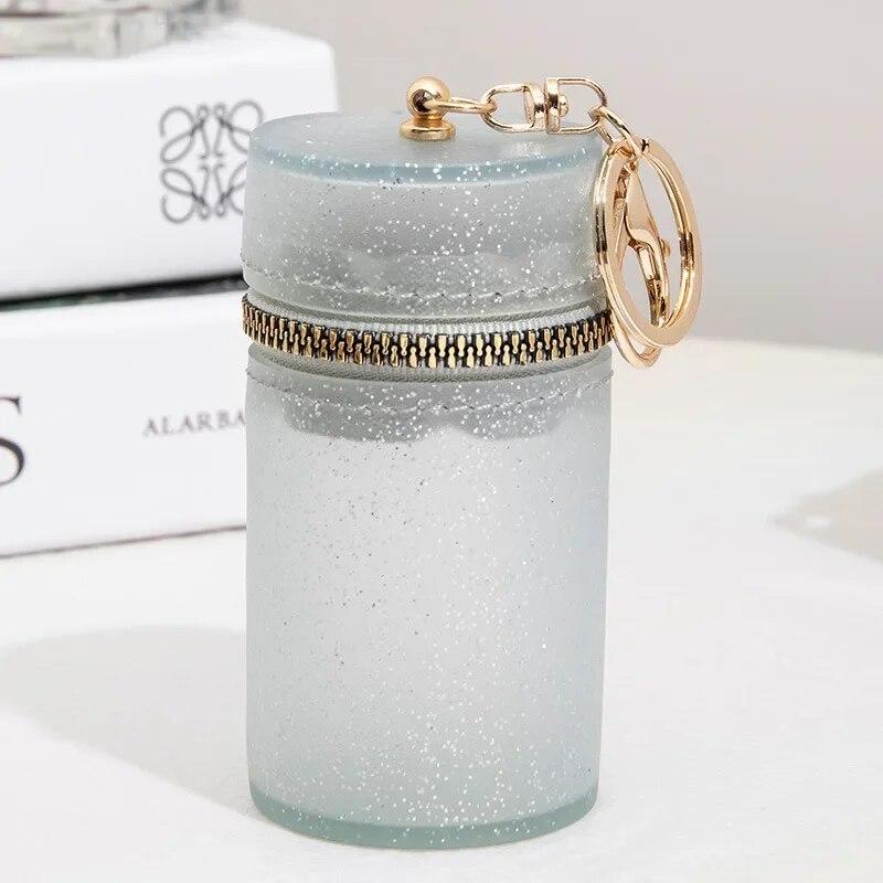 Νέα κυλινδρική μίνι τσάντα κραγιόν Candy Color Fine Glitter με φερμουάρ τσάντα νομίσματος με φορητή θήκη οργάνωσης Lip Gloss με μπρελόκ