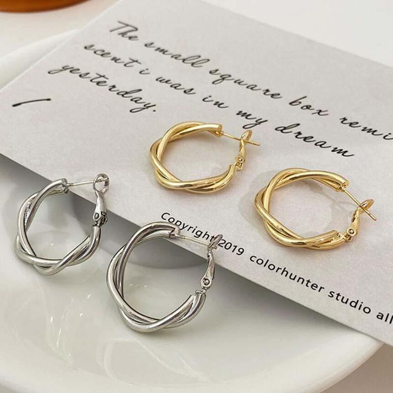 Simple Braid Round Circle Drop Earrings for Women Party Golden Silver Metal Dangle Earrings Trendy Geometry Jewelry Gift
