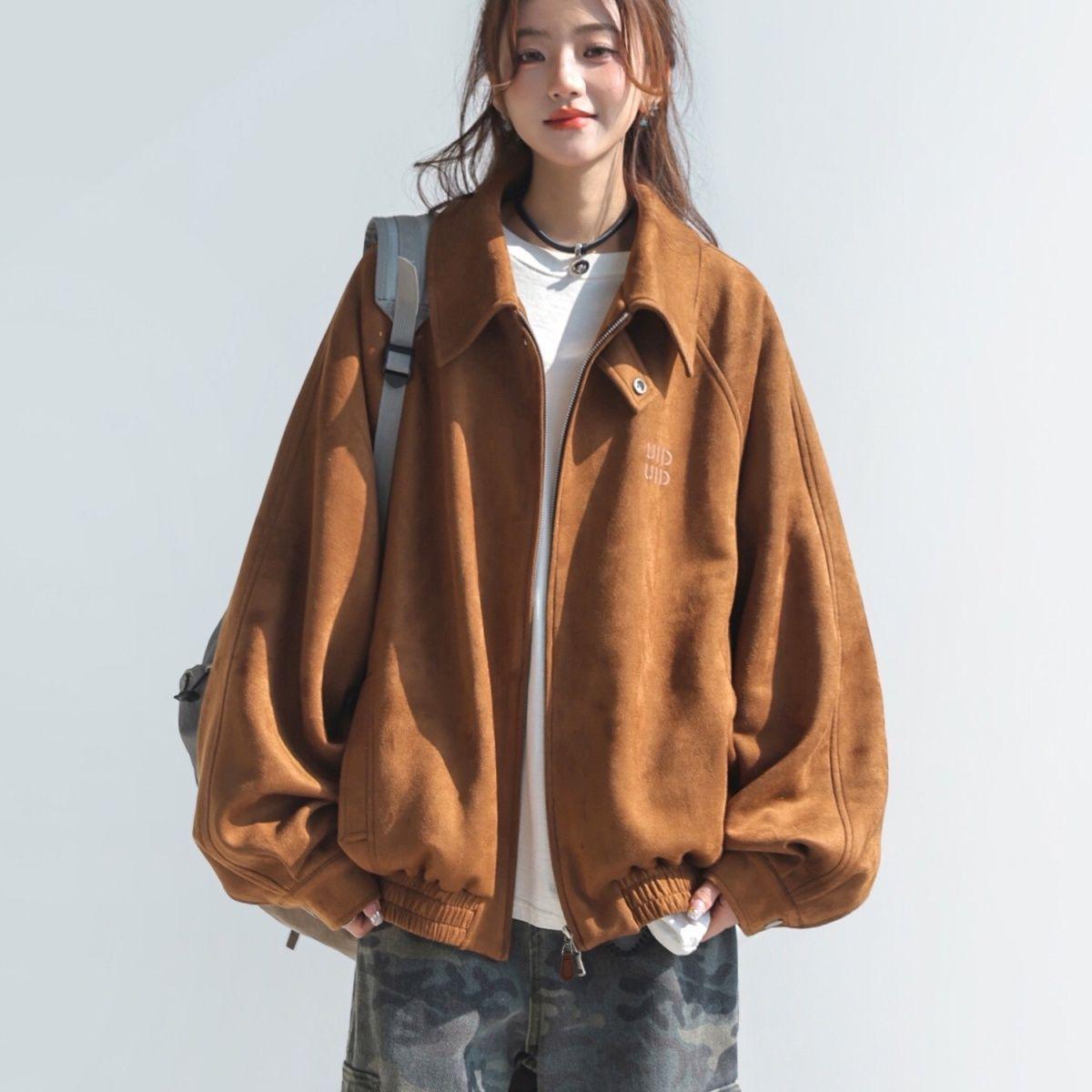 

American Casual Pink Retro College Jacket - Minimalist Loose Fit for Spring/Autumn 2XL (125 lbs and up)