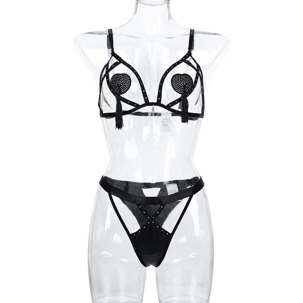 Rhinestone Tassel Cutout Lingerie Bodysuit
