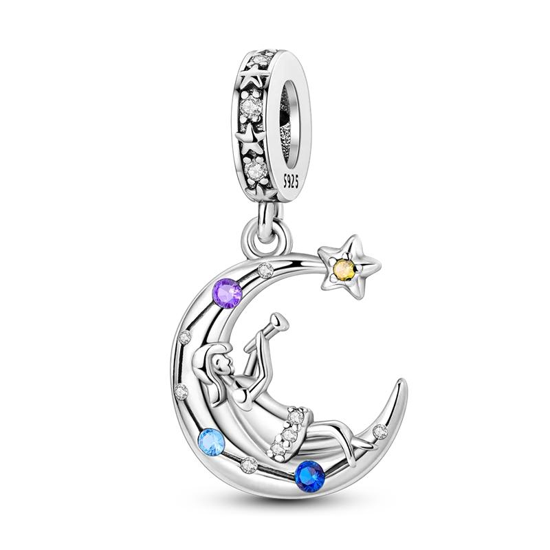 Fit Original Bracelet Copper Moon Series Charms Beads Inlaid Zirconium Luna Cat Dangle Pendants Diy Jewelry