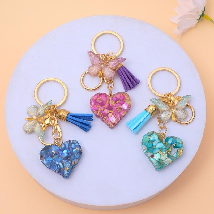 Sequins Filled Resin Heart Keyring Creative Car Key Chain Butterfly Keychain Bag Charm Keychain Hanging Ornament