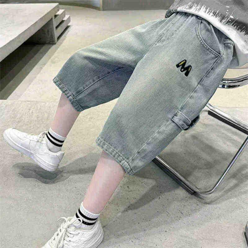Pantaloncini di Jeans per Bambini Jeans Coreano Sottile Pantaloni a Cinque Quarti Ragazzi Gamba Dritta Lunghezza Media Pantaloni alla Moda