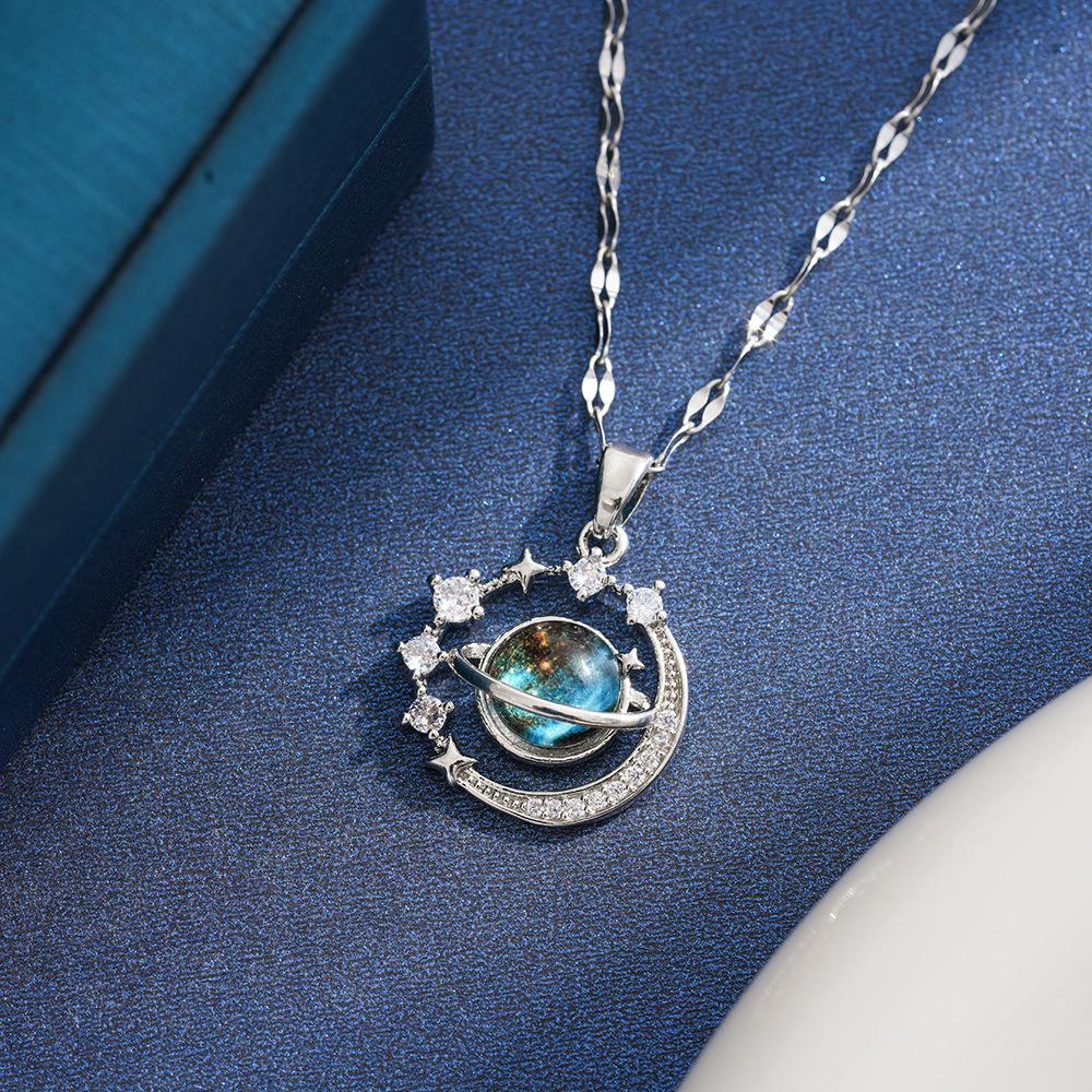 Blue Planet Moonlight Zirconia Necklace - Elegant, Unique Design Women s Clavicle Chain