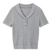 Women's Linen Blend Cable Knit Short Sleeve Top