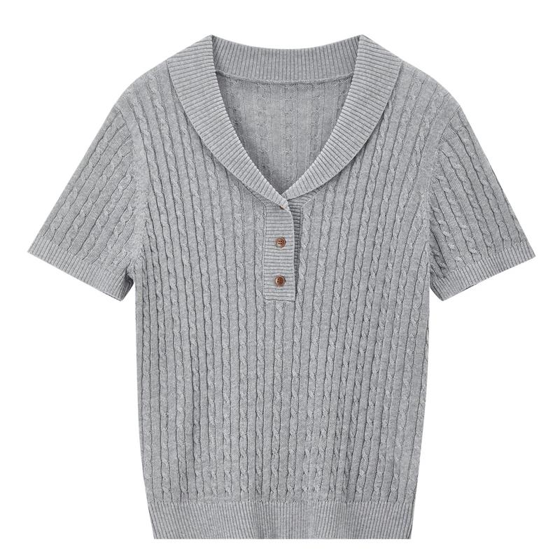 Women's Linen Blend Cable Knit Short Sleeve Top