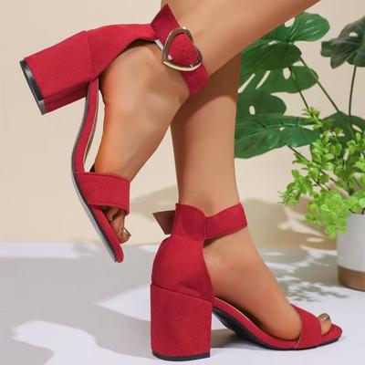 New Block Heel Sandals Women's Square Toe Open Toe Suede Metal Slip Strap Anti-Slip Wear-Resistant High Heels