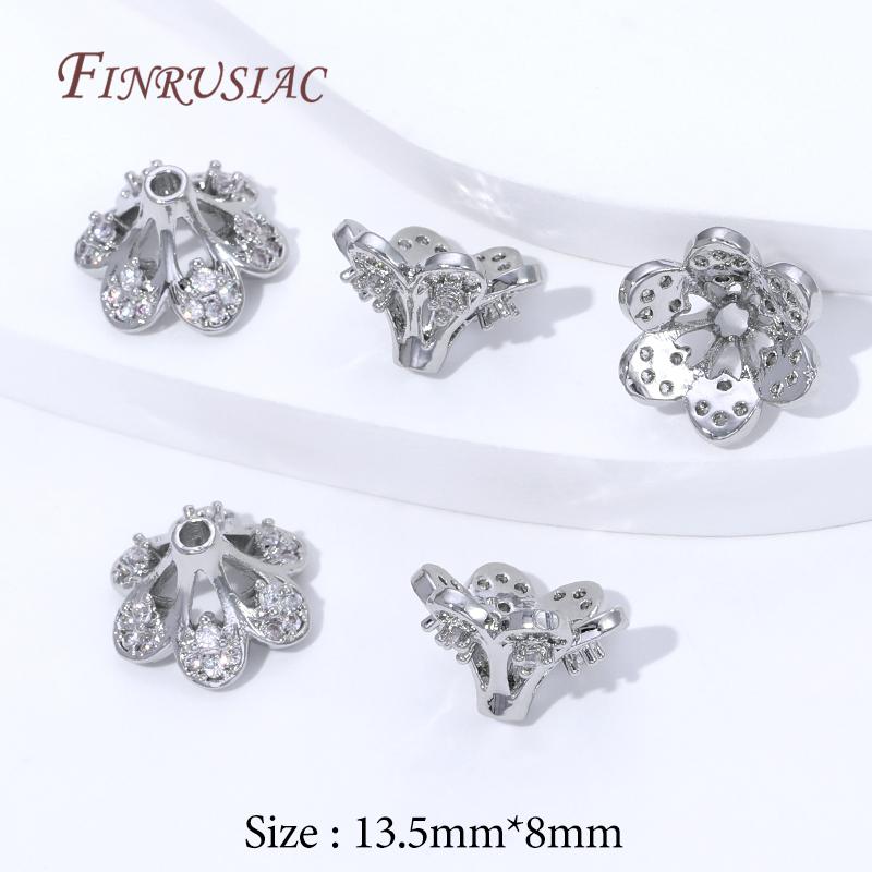 2/4/6Pcs 18K Gold Plated Zircon Beads Caps For Jewelry Making,Round Caps For Beads,DIY Bracelets&Necklaces Accessories
