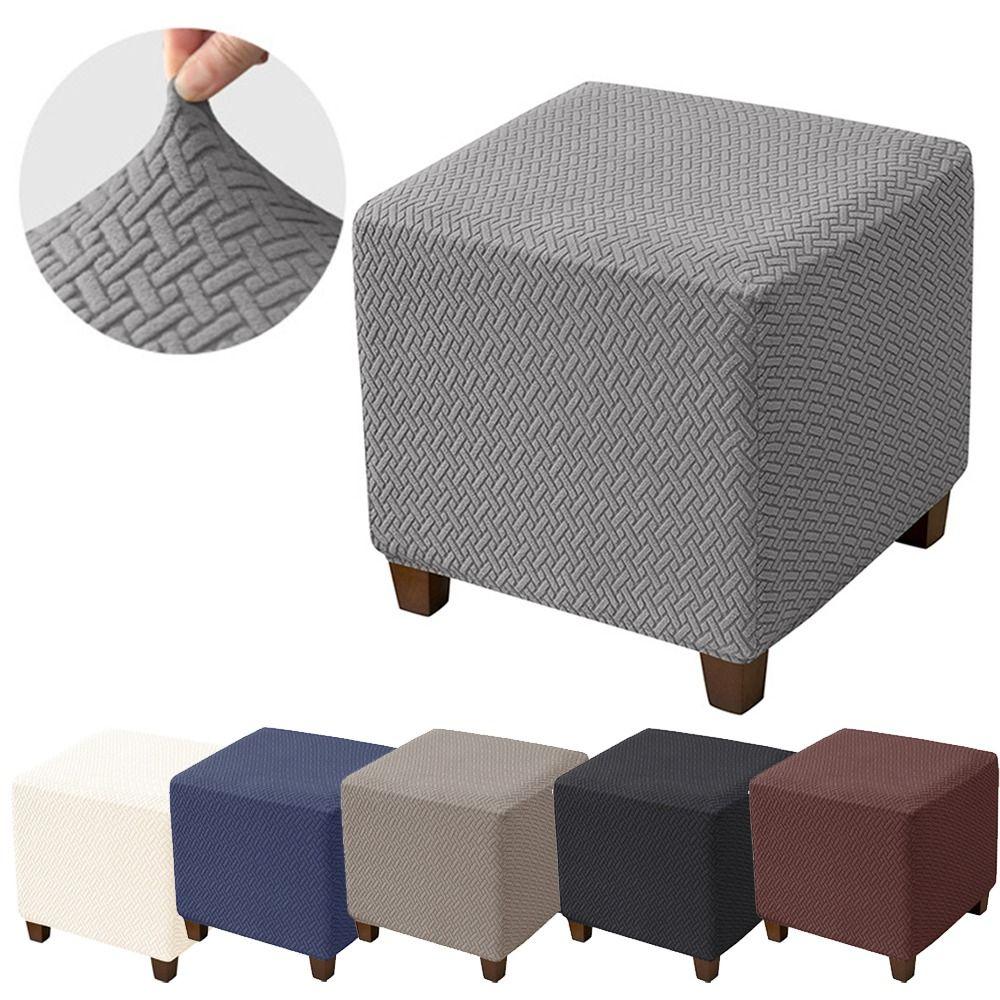 New Solid Color Jacquard Ottoman Cover Elastic T-Shape Square Stool Cover Soft Velvet Footstool Case Home Decor