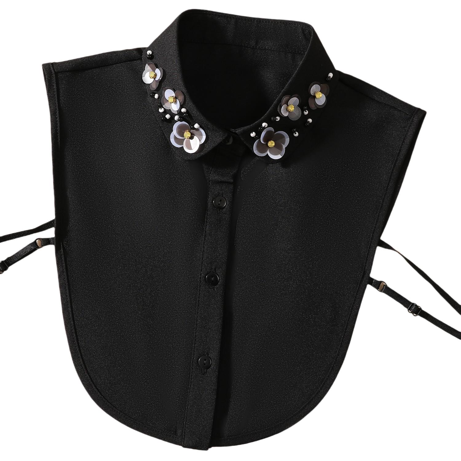 

Расшитый бисером и пайетками воротник с отстегивающимся фальш-воротником в стиле рубашки - Минималистичный элегантный воротник с острыми концами