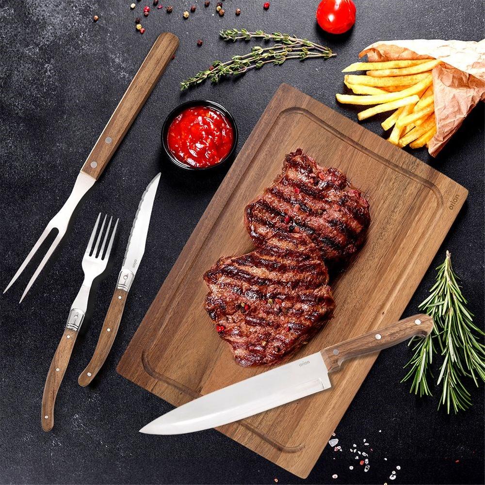 Zestaw Prezentowy Sztućce Noże Deska do Steków Burgerów Mięsa Grilla Pizzy