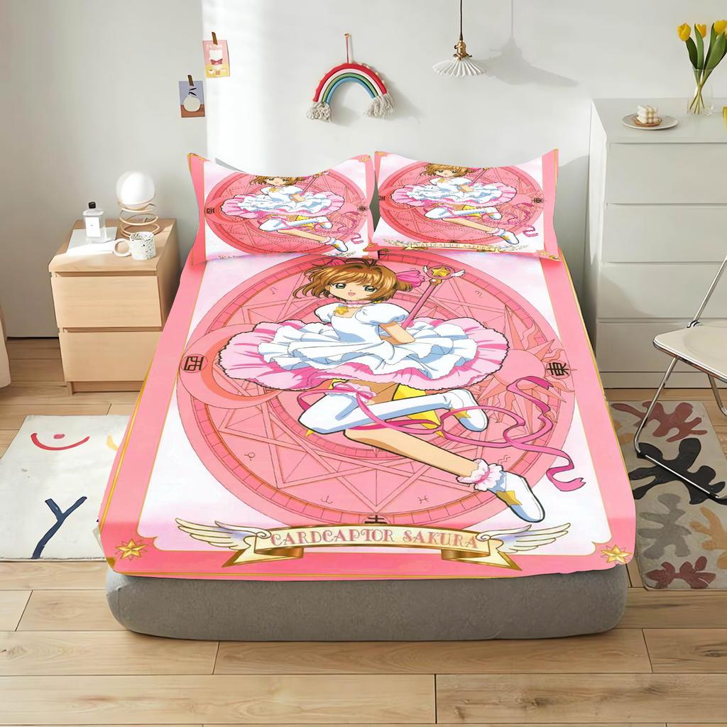 Cardcaptor Sakura Cartoon Fitted Sheet Cover For Teenager, Elastic Bedding, Cute Digital Printing Sheets, Bedding Children