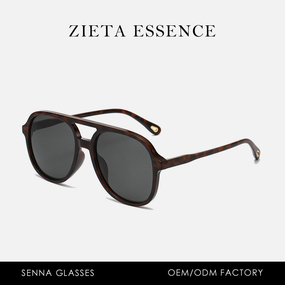 Double Beam Large Frame Polarized Sunglasses Retro Pilot Plain Literary Street Sunglasses