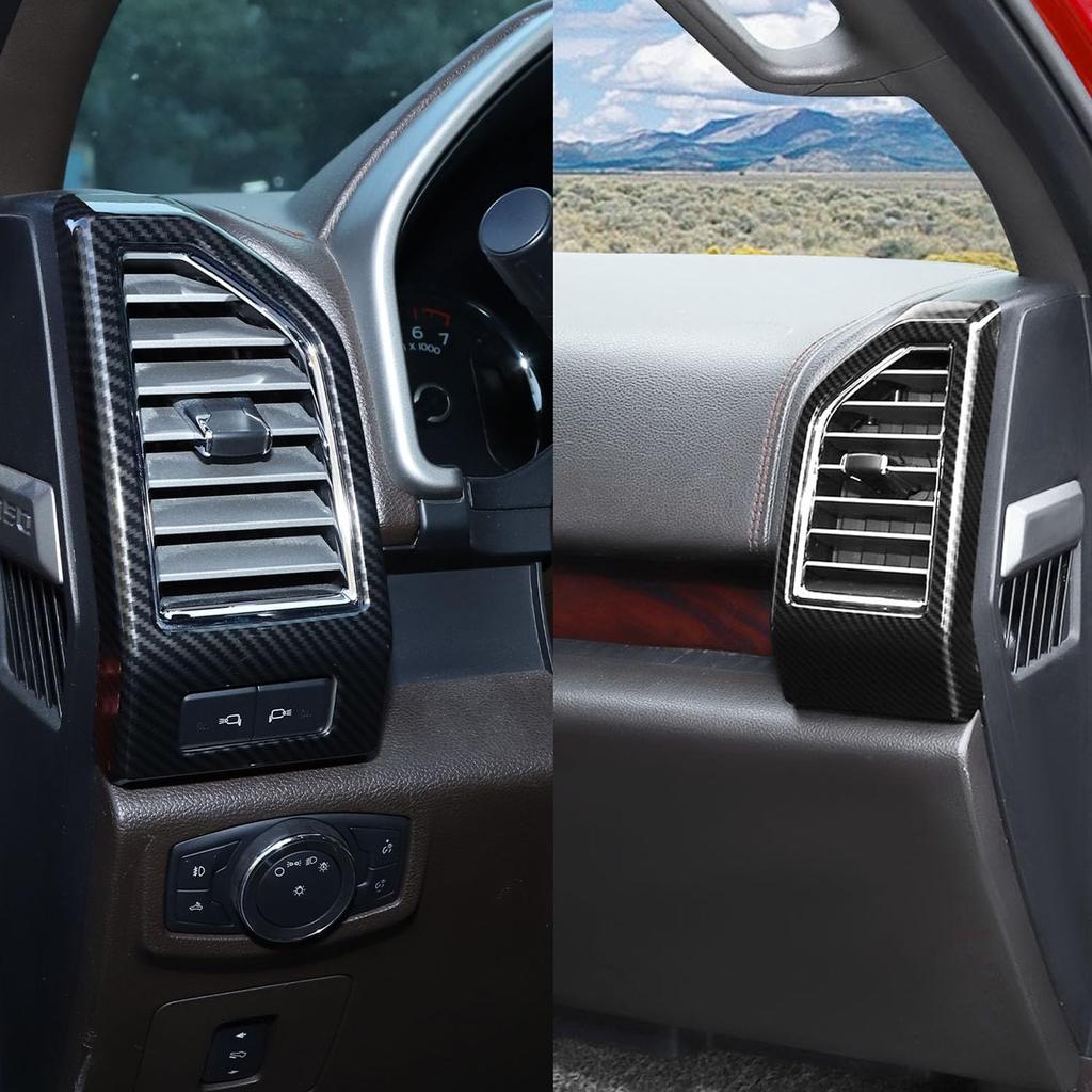 2pcs/set Dashboard Air Conditioning Vent Cover Trim for Ford F150 2015 2016 2017 2018 2019 2020 Interior Accessories (Carbon Fiber)