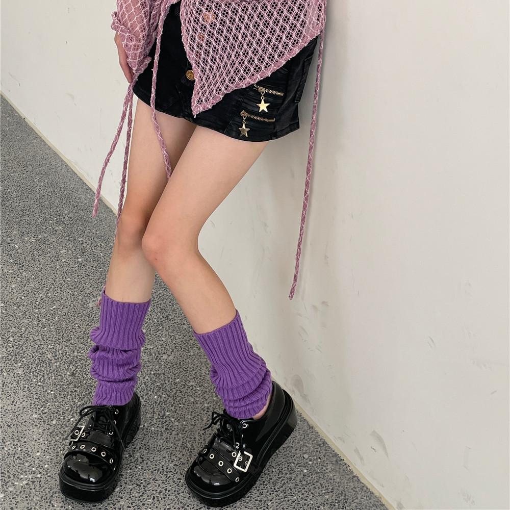 40cm Knitted Leg Warmers Women Sweet Jk Lolita Gothic Striped Harajuku Style Y2k Candy Color Arm Ankle Warm Slouchy Leg Covers
