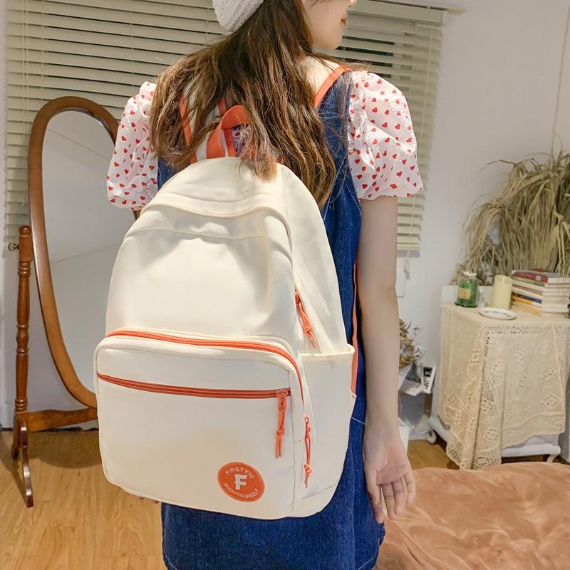 College style ins student schoolbag Korean version of junior high school students simple labeling backpack белый
