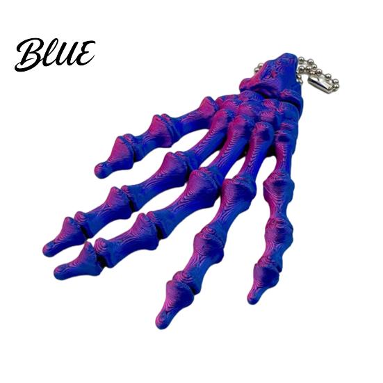 Skeleton Hand Charm Keychain with Hanging Chain 3D Printed Ornament Movable Keychain Joint Design Skull Palm Stress Relief Toy for Halloween