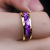 Purple Abalone Shell Inlay Rings, Fashion 8mm Gold Color Men Stainless Steel Rings for Men Women, Wedding Band Jewelry Gift
