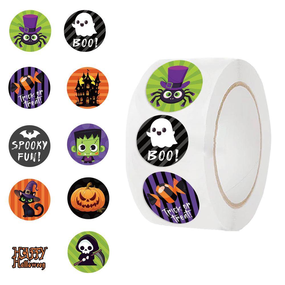 500 Pictures/roll Roll Sticker Tape Cartoon Halloween Handbook Material Envelope DIY Seal Sticker
