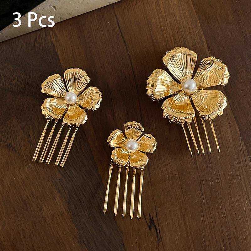 2/3Pcs Deluxe Pearl Flower French Style Hair Comb For Women Retro Court Luxury Noble Hairclip Elegant  Hair Accessories