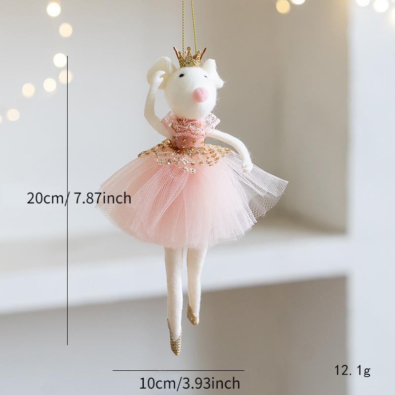 

New Christmas Mouse Doll Pendant Girl Ballet Angel Christmas Tree Pendant Plush Hanging Xmas Decoration Charms New Year Gifts