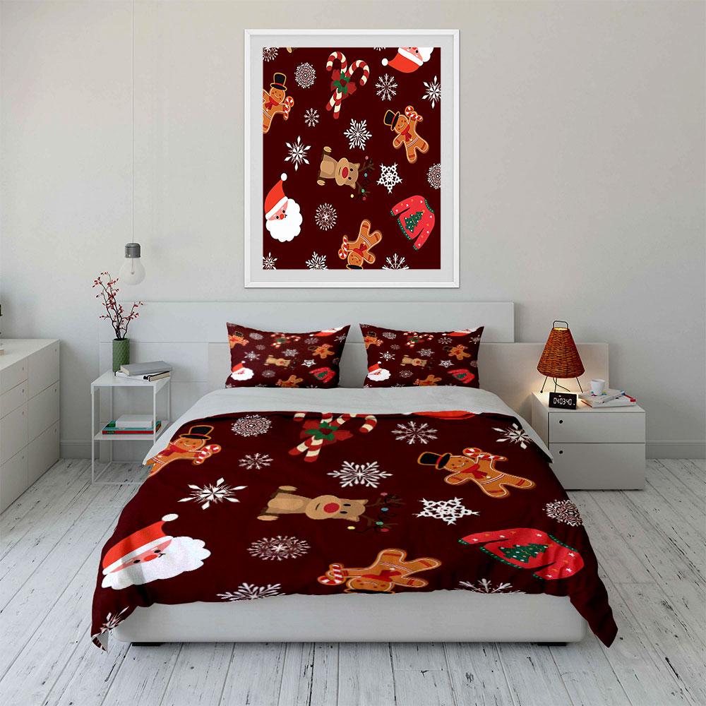 Christmas Gingerbread Pattern Bedding Duvet Cover Set Duvet Cover Pillowcases  (1*Duvet Cover 2*Pillowcases, without duvet insert)