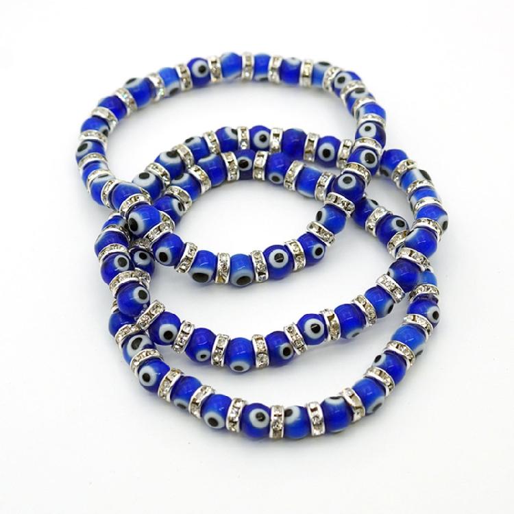Wishing Elastic Rope Chain Bracelet Blue Evil Eyes Round Glass Beads Bracelet  Unique Couple Bracelets for Women
