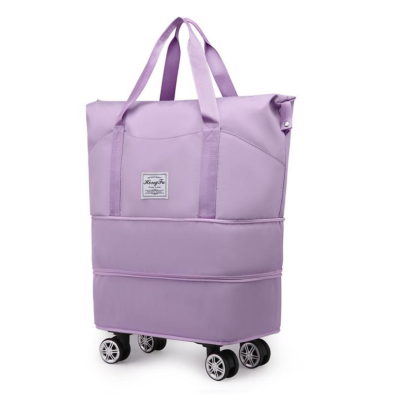Travel Luggage Bag with Pulley Expandable Travel Bag Fashion Wet and Dry Separation Large Capacity Portable Fitness Bag