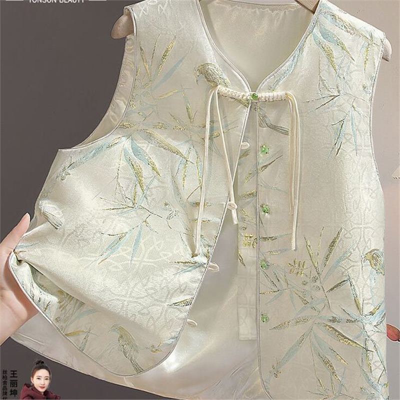 

New high-end vest women s new vest women s clothing retro buckle contrasting color short V-neck vest M [Recommended below 50kg] абрикосовый