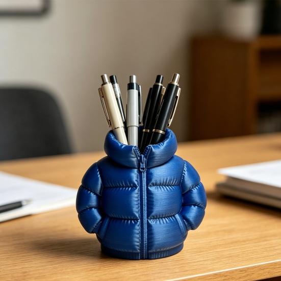 Yousheng Down Jacket Pen Holder, 3D Printed Funny Puffer Jacket Pencil Cup, Small Desk Organizer Storage Box for Home Office Desktop Decor