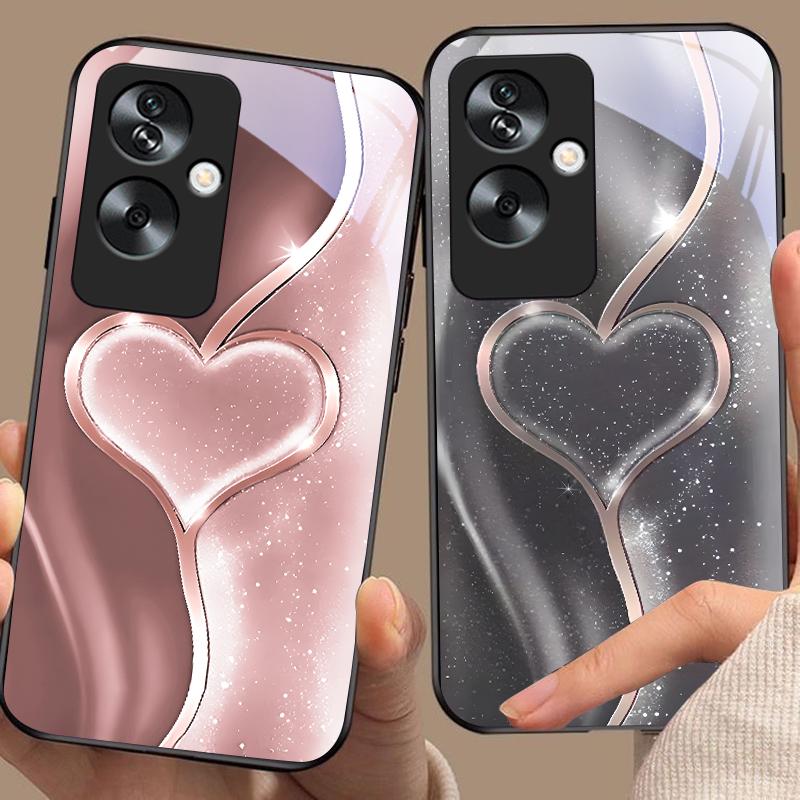 Aşamalı Sevgi Büyük Oppo A79 5G 58 78 74 60 4G Reno 11F Realme GT 6 11 Note 50 10 C55 X2 Temperli Cam Siyah Telefon Kılıfı