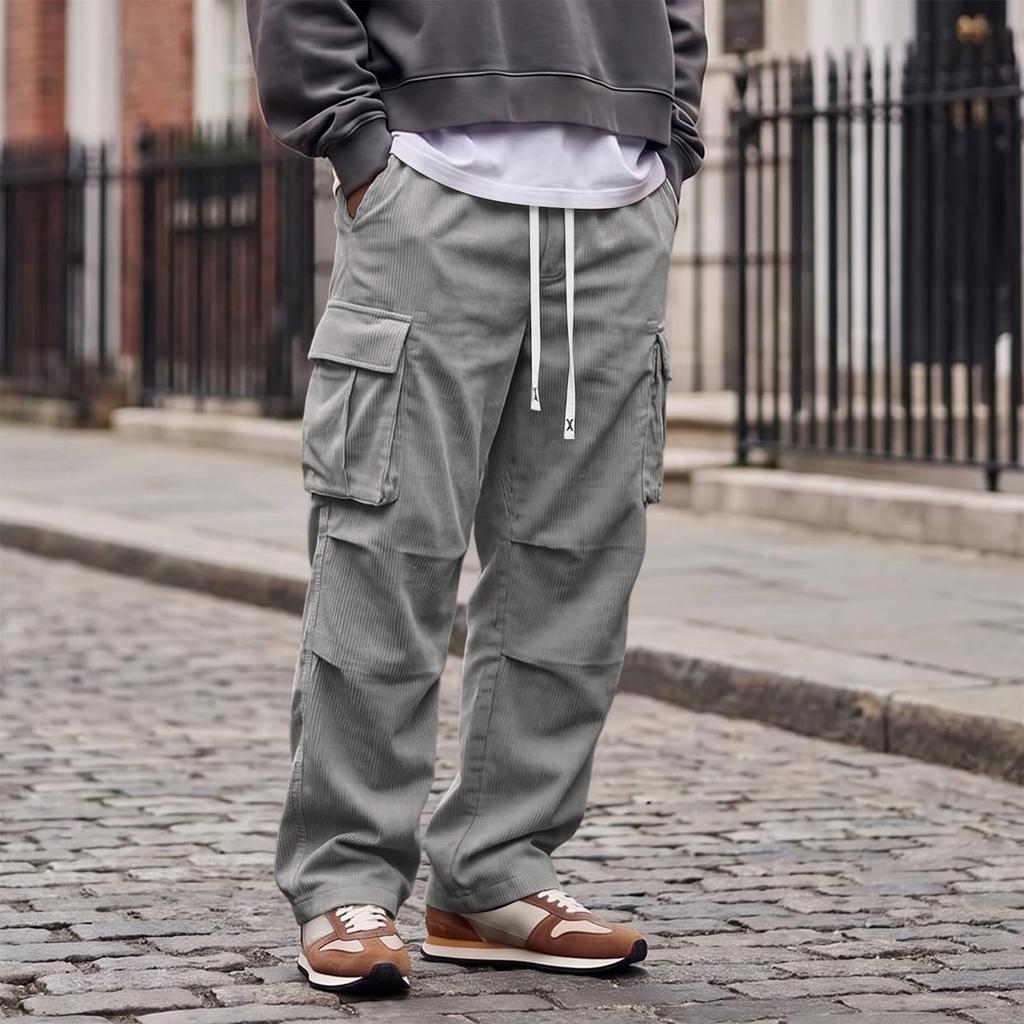Herren Cargohose mit geradem Bein, Mehrere Taschen, Lockerer Schnitt, Atmungsaktiv, Lässige Lange Hose