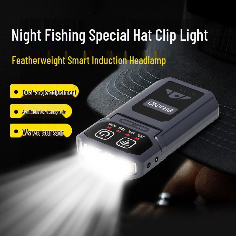 Foldable Induction Hat Clip Light for Night Fishing - Ultra-Long Battery Life, Strong Head-Mounted Beam